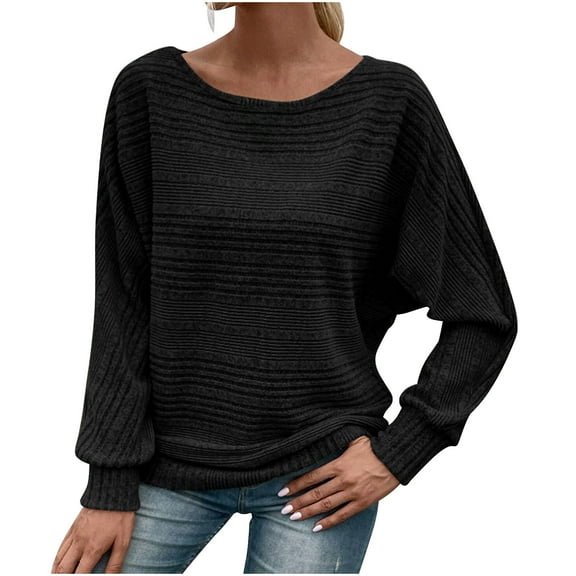 Jalioing Fall Winter Long Sleeve Shirt for Women Ribbed Loose Casual Crew Neck Tunic Tops Fashion Basic Blouses