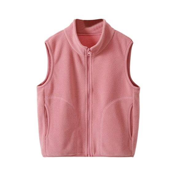Jalioing Fall Winter Thermal Vest Jacket for Kids Solid Zip Up Sleeveless Vest Boys Girls Warm Fleece Outerwear