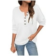 thumbnail image 1 of Jalioing Fashion Long Sleeve Shirts for Women Fall Casual V Neck Button Blouses Loose Solid Pullover Tee, 1 of 9