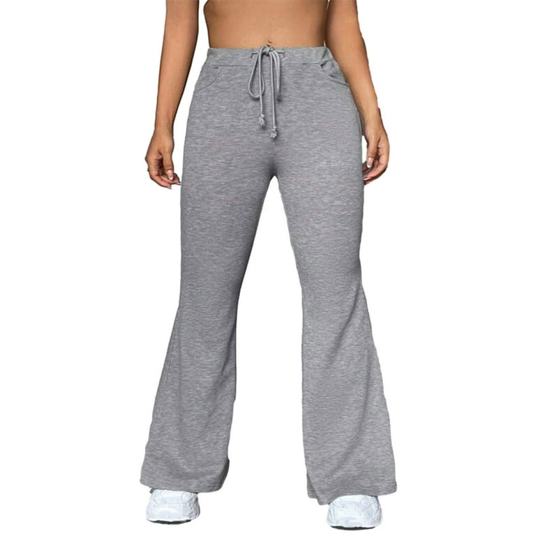 Jalioing Flare Yoga Sweatpants for Women Full-Elastic Drawstring Rise Bell  Bottom Leg Skinny Stretchy Slacks (XX-Large, Gray)