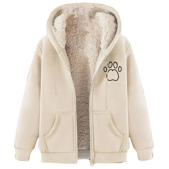 Jalioing Fleece Lined Hooded Sweatshirt for Women Long Sleeve Zipper Up Winter Thermal Jacket Thick Warm Coat