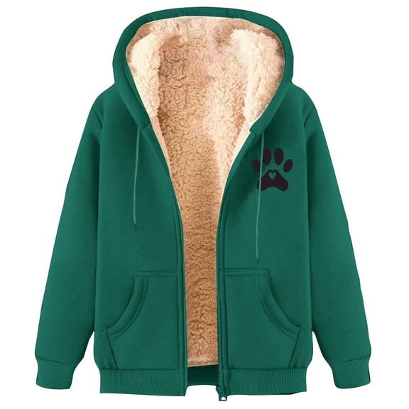 Jalioing Fleece Lined Hooded Sweatshirt for Women Long Sleeve Zipper Up Winter Thermal Jacket Thick Warm Coat
