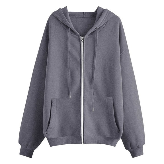 Jalioing Full Zip Hoodies for Women Long Sleeve Casual Athletic Jacket with Pocket Hooded Drawstring Sweatshirt