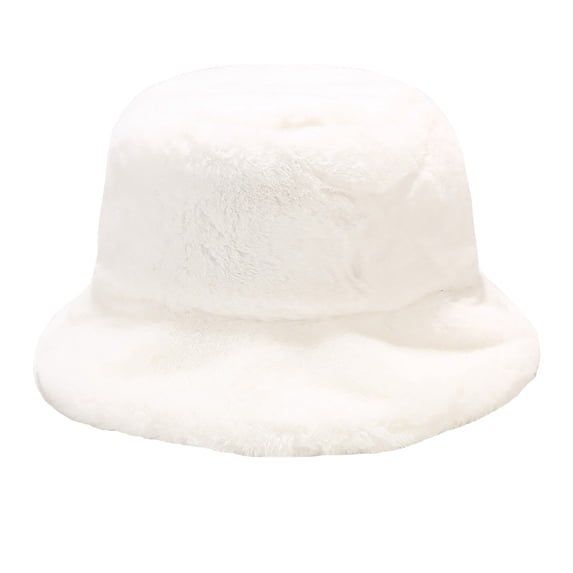 Jalioing Fuzzy Bucket Hat for Women Cute Fleece Winter Warm Hat Fashion Outdoor Thermal Fisherman Hats Streetwear