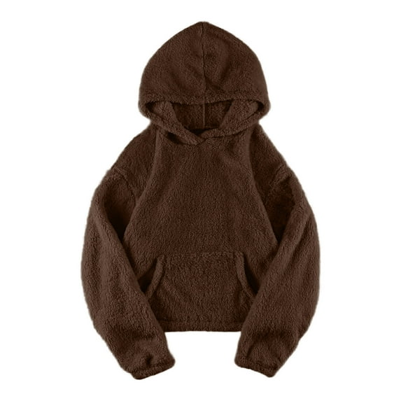 Jalioing Fuzzy Fleece Hoodies for Women Casual Thermal Long Sleeve Hooded Sweatshirts Pullover with Pocket