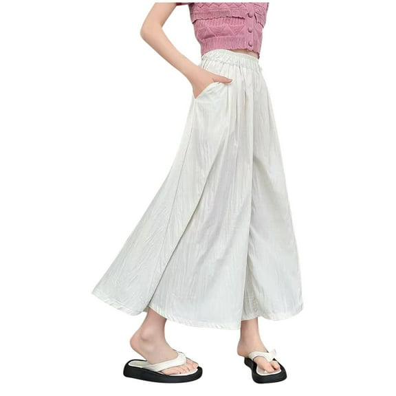 Jalioing Girl's High Waist Palazzo Pants Wide Leg Baggy Casual Summer Trousers Kids Loose Lounge Pants with Pocket