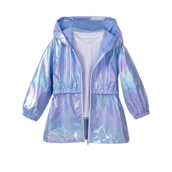 Jalioing Girl's Hooded Jacket Lightweight Zipper Up Coat Spring Fashion Holographic Jacket Outerwear for Kids
