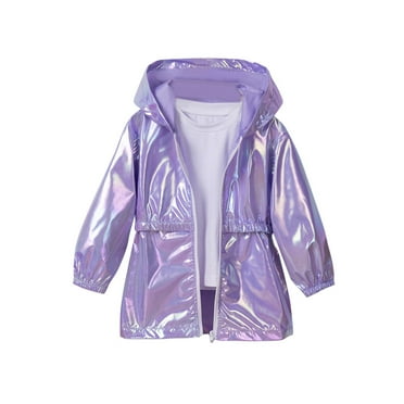 Jalioing Girl's Hooded Jacket Lightweight Zipper Up Coat Spring Fashion Holographic Jacket Outerwear for Kids