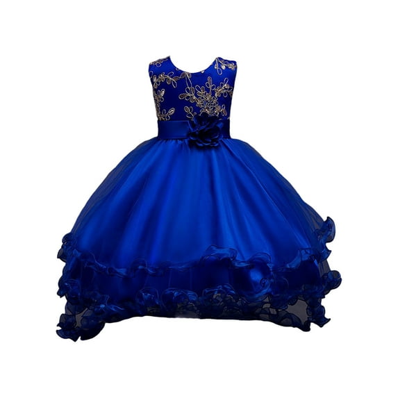 Jalioing Girl's Princess Dress Vintage Child's Puffy Dresses Skirt Sleeveless Embroideries Birthday Sundress (3-4 Years, Blue)