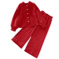 thumbnail image 1 of Jalioing Girls 2 Piece Outfits Lightweight Long Sleeve Button Down Shirts and Pants Clothes Set 8-12 Years, 1 of 9