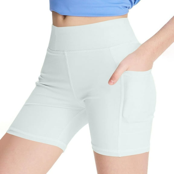 Jalioing Girls Biker Shorts with Pocket Lightweight Athletic Dance Yoga Shorts Summer Running Shorts for Kids