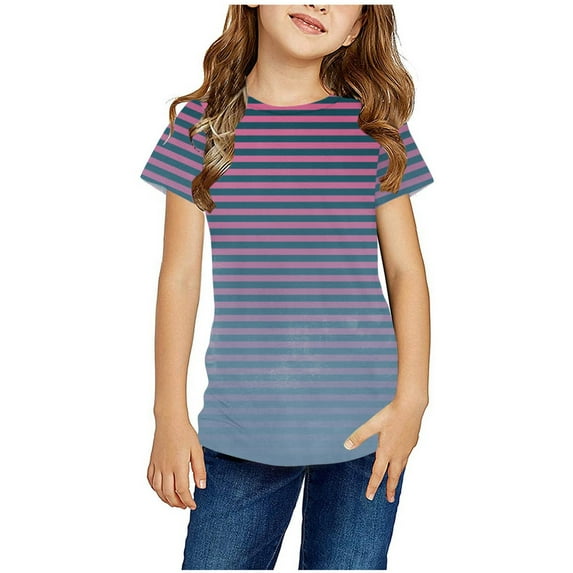 Jalioing Girls Boys Striped Short Sleeve Shirts Loose Crew Neck Casual T Shirt 3-12 Years Kids Summer Tees Tops