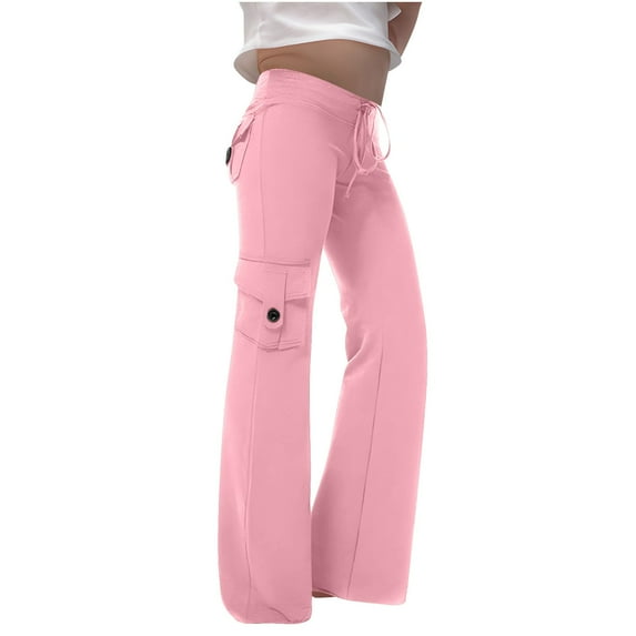 Jalioing Girls Cargo Sweatpants Slim Straight Leg Drawstring Waist Long Pants with Pocket Kids Girls Plain Trousers