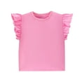 thumbnail image 1 of Jalioing Girls Casual Cotton Shirts Crew Neck Ruffle Sleeve Cute Tops Kids Teens Summer Fashion Plain Blouses, 1 of 5