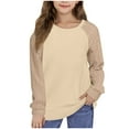 thumbnail image 1 of Jalioing Girls Casual Long Sleeve T Shirt Fashion Solid Round Neck Pullover Tee Kids Fall Loose Shirt 4-12 Years, 1 of 9