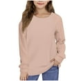thumbnail image 1 of Jalioing Girls Casual Long Sleeve T Shirt Fashion Solid Round Neck Pullover Tee Kids Fall Loose Shirt 4-12 Years, 1 of 9