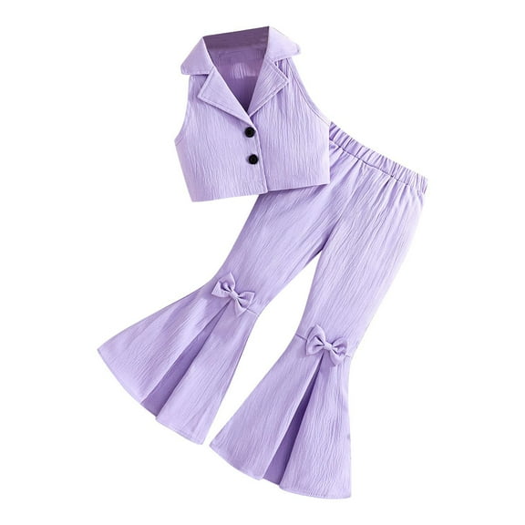 Jalioing Girls Clothes Set 2 Piece Sleeveless Button Down Suit Vest and Long Pants Set Kids Casual Outfits