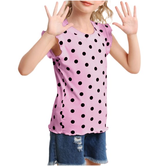 Jalioing Girls Crew Neck Tank Tops Ruffle Sleeveless Loose Tank Shirts Kids Summer Cute Tees Tops 4-10 Years