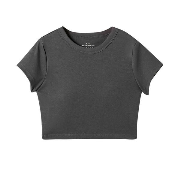 Jalioing Girls Crop Tops Casual Athletic Crew Neck Short Sleeve T Shirt with Padded Teens Summer Plain Tee Shirt
