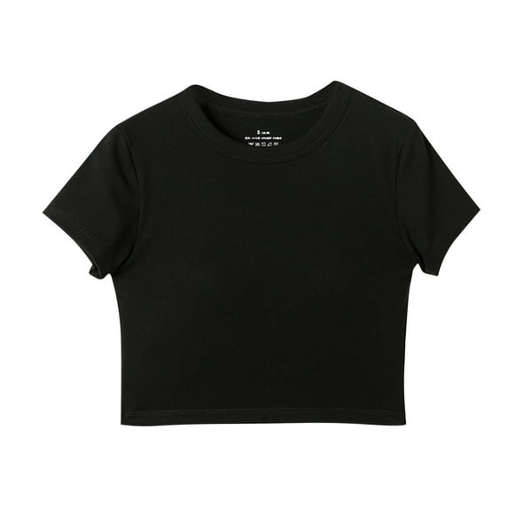 Jalioing Girls Crop Tops Casual Athletic Crew Neck Short Sleeve T Shirt with Padded Teens Summer Plain Tee Shirt