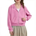 thumbnail image 1 of Jalioing Girls Cropped Hoodies Full Zip Up Long Sleeve Hooded Athletic Sweatshirts Kids Sport Jacket with Pocket, 1 of 9