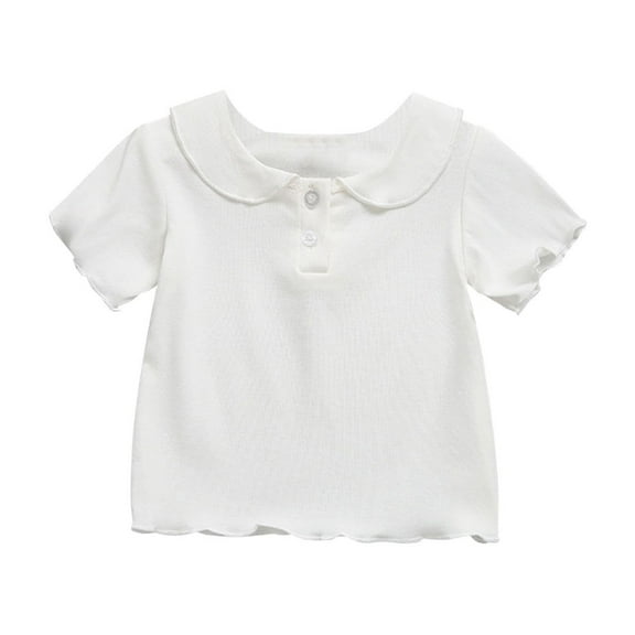 Jalioing Girls Cute Cotton T Shirt Short Sleeve Golf Shirt Ruffle Collared Button Summer Tee Toddler Babys Clothes