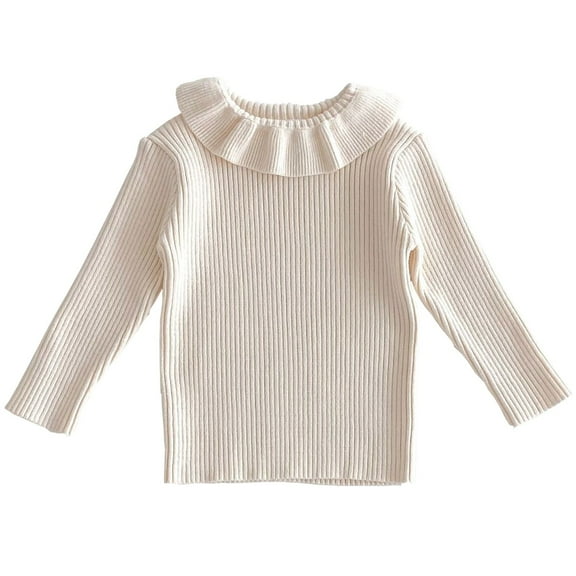 Jalioing Girls Cute Sweaters Long Sleeve Crew Neck Solid Pullover Sweater Casual Stretchy Ribbed Knit Shirts