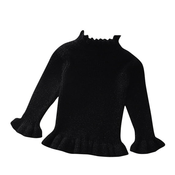 Jalioing Girls Cute Sweaters Ruffle Trim Mock Neck Long Sleeve Sweater Tops Fall Winter Ribbed Knit Shirts