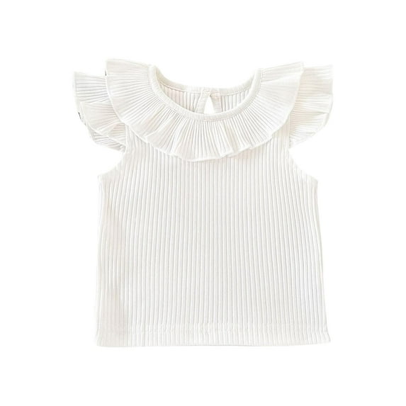 Jalioing Girls Cute Tops Ruffle Cap Sleeve Crew Neck Ribbed Summer Shirts Solid Color Casual Cotton Tees Blouses