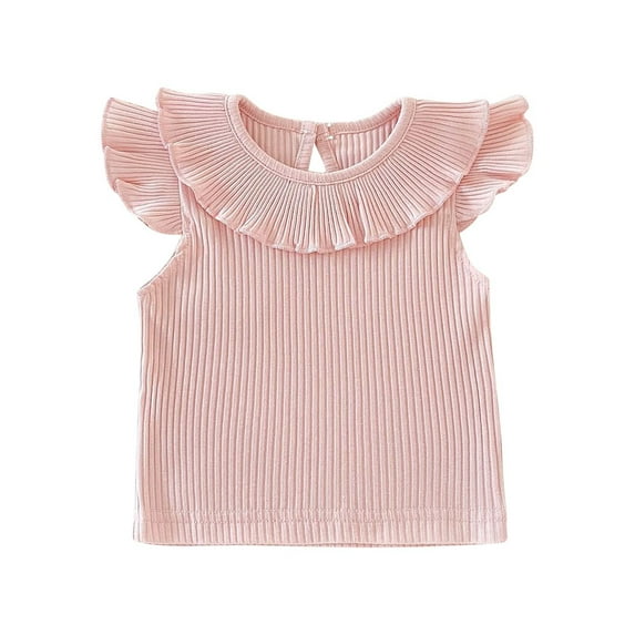 Jalioing Girls Cute Tops Ruffle Cap Sleeve Crew Neck Ribbed Summer Shirts Solid Color Casual Cotton Tees Blouses