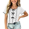 thumbnail image 1 of Jalioing Girls Cute Tops Ruffle Trim Short Sleeve Round Neck Summer Shirts Big Girls Solid Color Bowtie T Shirt 3-14 Years, 1 of 7