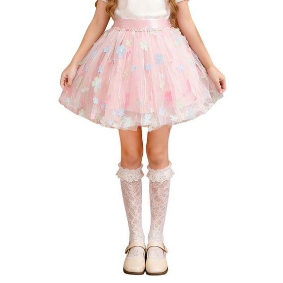 Jalioing Girls Cute Tulle Skirts Layered Dance Dress Skirt Girls Kids Elastic Waist Ruffle Princess Skirt Dancewear