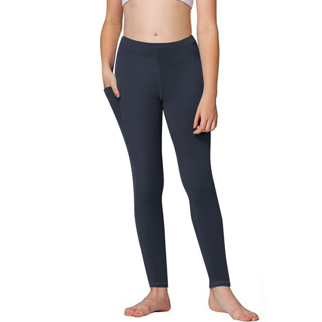 Jalioing Girls Full Length Leggings High Waist Stretchy Yoga Workout Leggings with Pocket Summer Casual Dance Pants