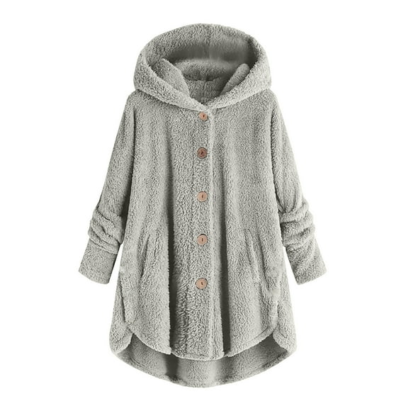 Jalioing Girls Fuzzy Coat Oversized Sherpa Fleece Button Down Jacket Kids Solid Hooded Overcoat Outerwear with Pocket