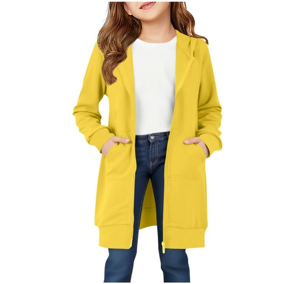 Jalioing Girls Hooded Jacket Solid Full Zip Long Hoodies with Pocket Kids Teens Fall Winter Casual Sweatshirts
