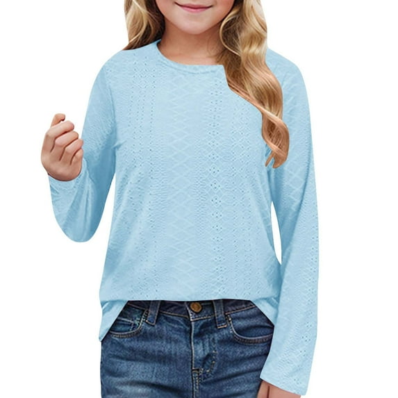 Jalioing Girls Long Sleeve Shirt Loose Comfy Crew Neck Casual Shirts Toddler Kids Soft Tunic Tops 3-14 Years