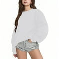 thumbnail image 1 of Jalioing Girls Long Sleeve Sweatshirts Fall Winter Casual Crew Neck Solid Pullover Kids Basic Texture Shirts, 1 of 5