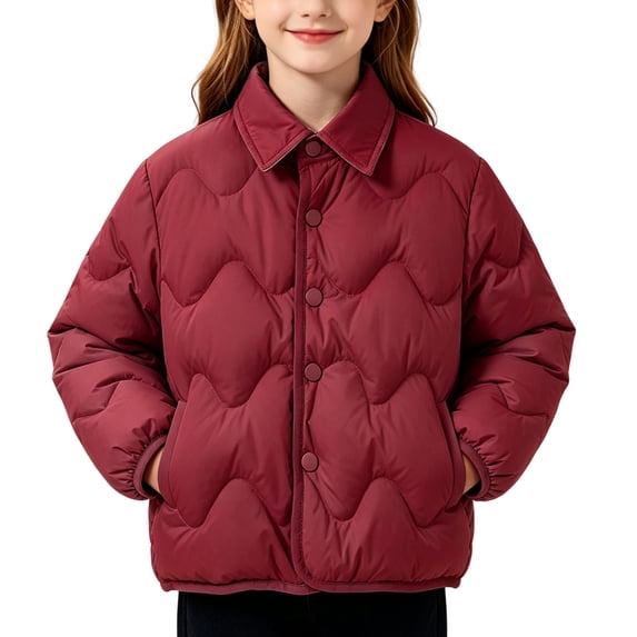 Jalioing Girls Puffer Jacket Winter Convertible Collared Long Sleeve Button Down Coat Lightweight Thermal Outerwear