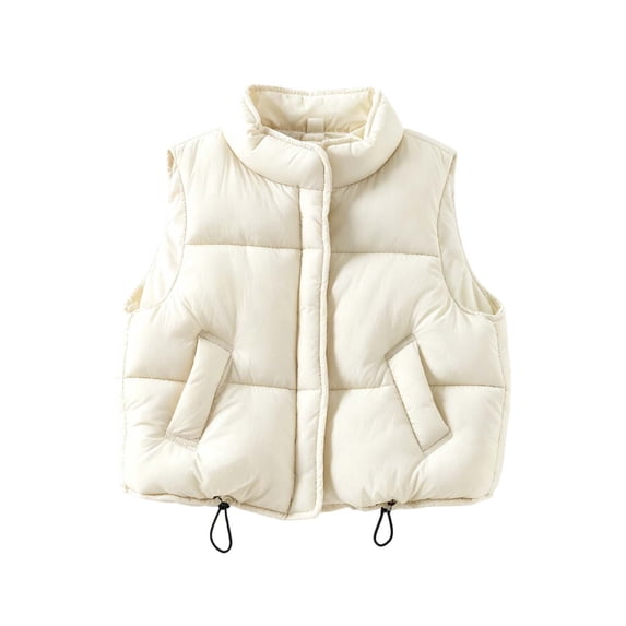 Jalioing Girls Puffer Vest Fashion Solid Sleeveless Stand Collar Zipper Jacket Winter Thermal Vest Outerwear with Pocket