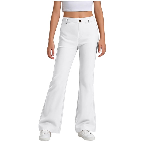 Jalioing Girls School Pants Dressy Fashion Flare Leg Elastic Waist Pull On Trousers Plain Bell Bottoms 5-16 Years