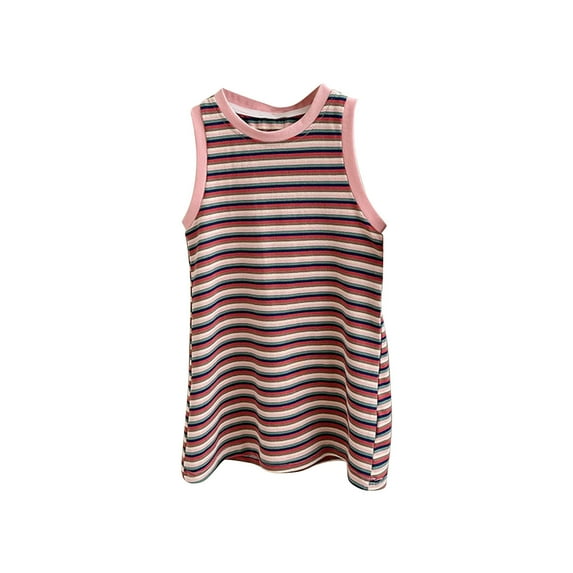 Jalioing Girls Striped Tank Dress Cute Sleeveless Crew Neck Midi Dress Summer Casual Vacation Cotton Dress Outfits