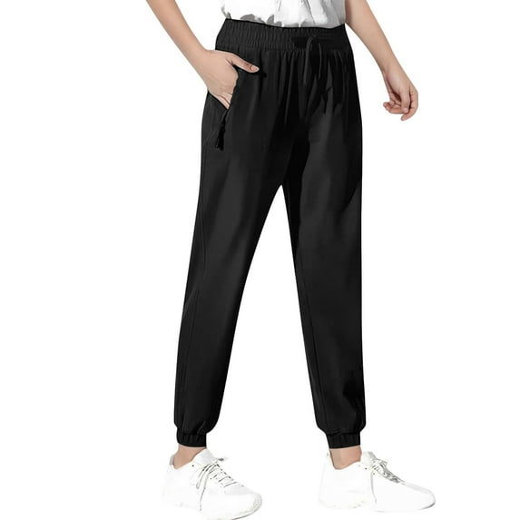 Jalioing Girls Summer Casual Joggers Elastic Waist Quick Dry Running Sport Pants with Zipper Pocket Athletic Pants