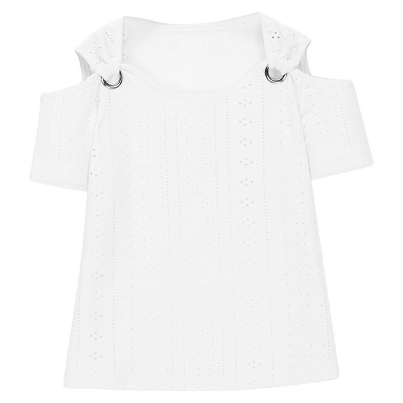 Jalioing Girls Summer Fashion Tops Cold Shoulder Scoop Neck Trendy Blouse Tops Kids Summer Casual Shirts 5-14 Years