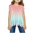 thumbnail image 1 of Jalioing Girls Summer Shirt Short Sleeve Crew Neck Fashion Blouse Tops Flowy Lace Trim Tunic Tops Kids Clothes, 1 of 4