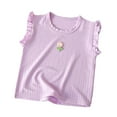 thumbnail image 1 of Jalioing Girls Summer Shirts Ruffle Sleeve Crew Neck Ribbed Knit Tops Kids Girls Solid Color Cute Tees Blouses, 1 of 3