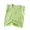 thumbnail image 1 of Jalioing Girls Summer Shirts Ruffle Sleeve Crew Neck Ribbed Knit Tops Kids Girls Solid Color Cute Tees Blouses, 1 of 3