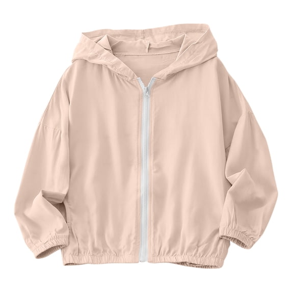 Jalioing Girls Sun Jacket Lightweight Zip Up Hooded Jacket Spring Fall Windproof Outdoor Jacket with Pocket 3-16 Years