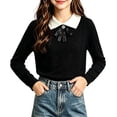 thumbnail image 1 of Jalioing Girls Sweaters Fall Winter Collared Patchwork Sweater Tops Fashion Thermal Cable Knit Pullover 2-10 Years, 1 of 8