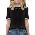 thumbnail image 1 of Jalioing Girls Textured Short Sleeve Shirts Elegant Mock Neck Short Sleeve Tunic Tops Kids Cute Summer Tees Tops, 1 of 3