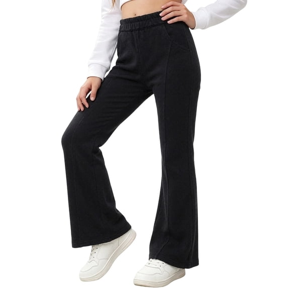 Jalioing Girls Trousers Solid Flare Leg Elastic Waist Sweatpants Fall Winter Bootcut Casual Athletic Pants with Pocket